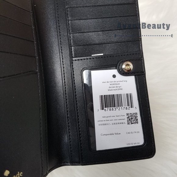 Kate Spade Staci Polka Dot Dot Dot Large Slim Bifold Wallet Black Multi white - Picture 6 of 6